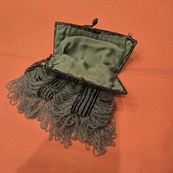 Art Deco Beaded Flapper Purse, Black W/ CLEAR  BEADS Lined Party Wedding Perfect - Picture 2 of 12